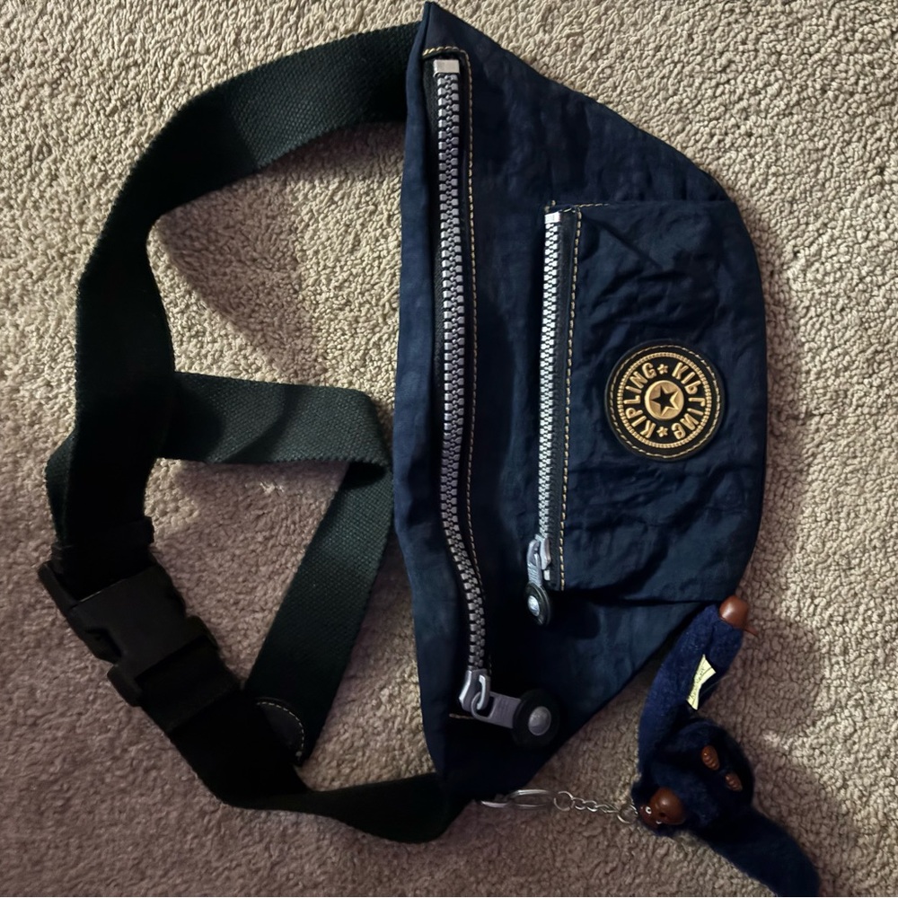 Kipling Dark Blue Belt Bag with Black Strap